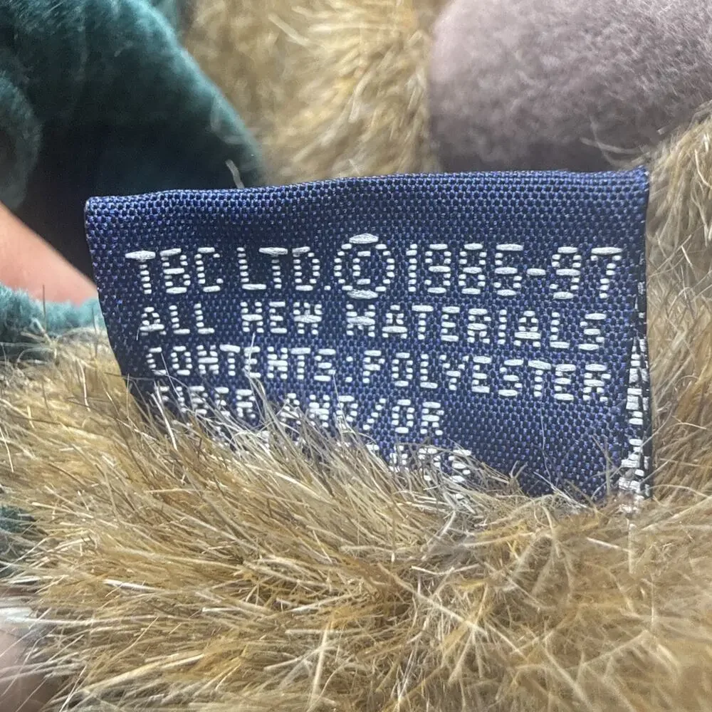 Vintage Boyds Bears Harrison Plush J.B. Bean Green BearWear Overalls Hang Tag